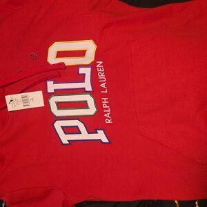 Ralph Lauren Men's Red Hoodie with Multicolor Logo